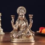 6" Pure Brass Goddess Lakshmi Statue | Compact Temple Murti | Sacred Prosperity Idol